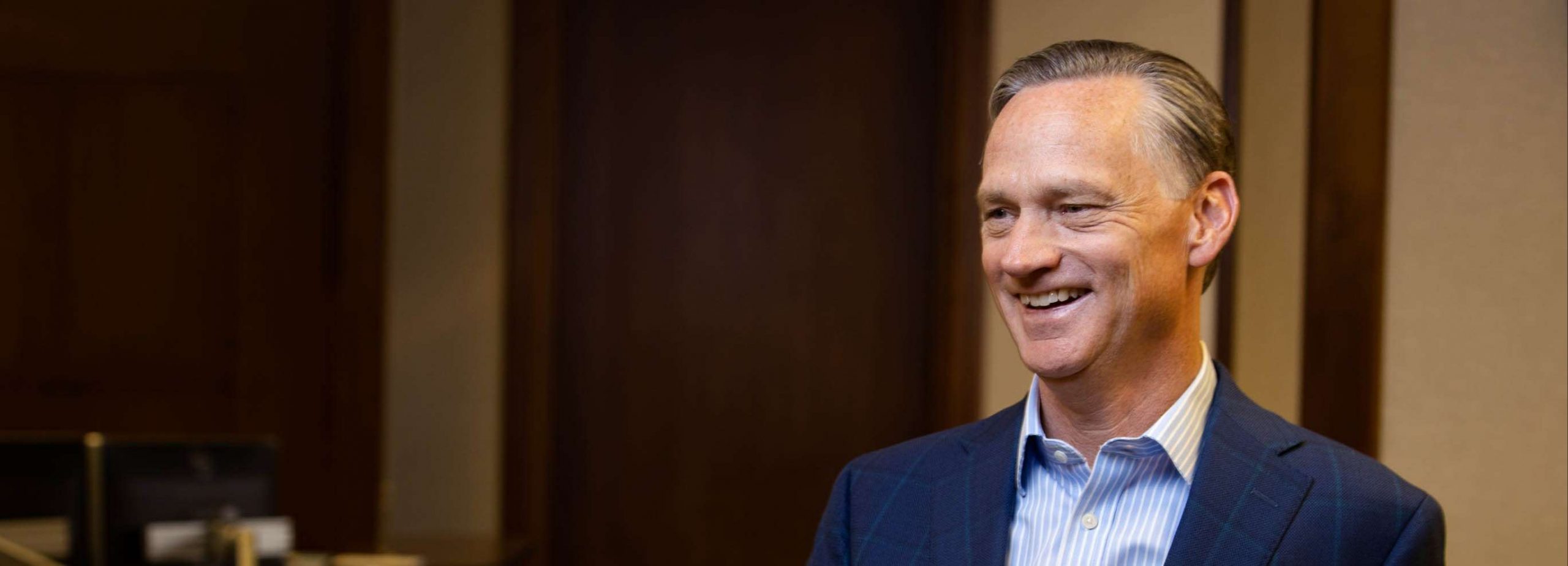 Profile shot of a man smiling