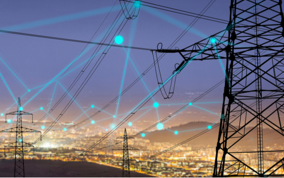 Picture of a grid and two a digital network