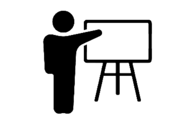 An icon with a figure pointing to the screen