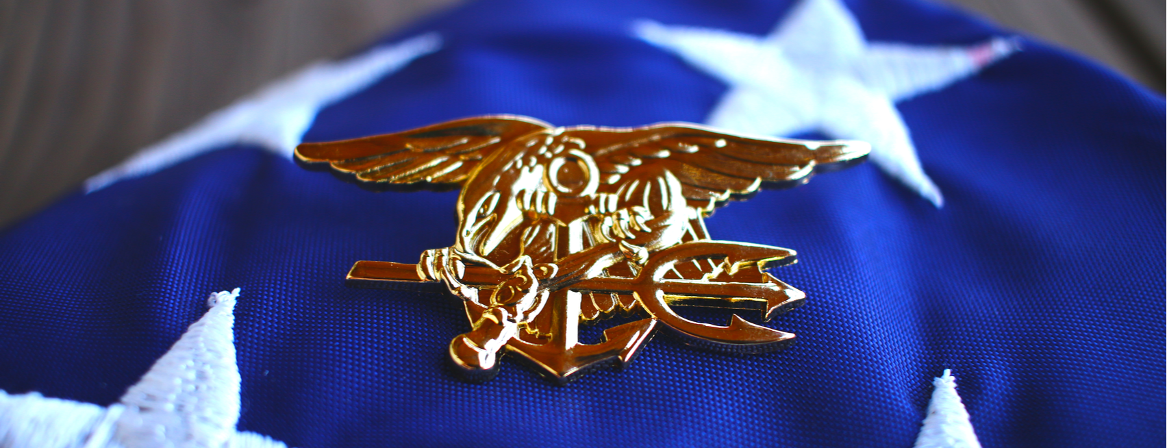U.S. Navy Seal Insignia Pin on an American flag