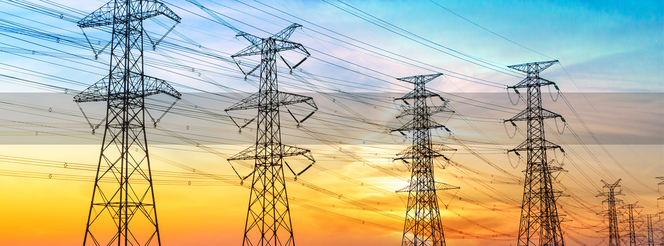 Panoramic view of a set of power lines in an open environment