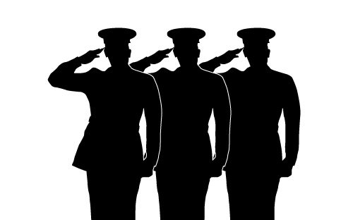 An icon of three group of military personnel saluting